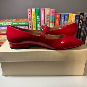 Chic Red Patent Leather Buckle Ballet Flats